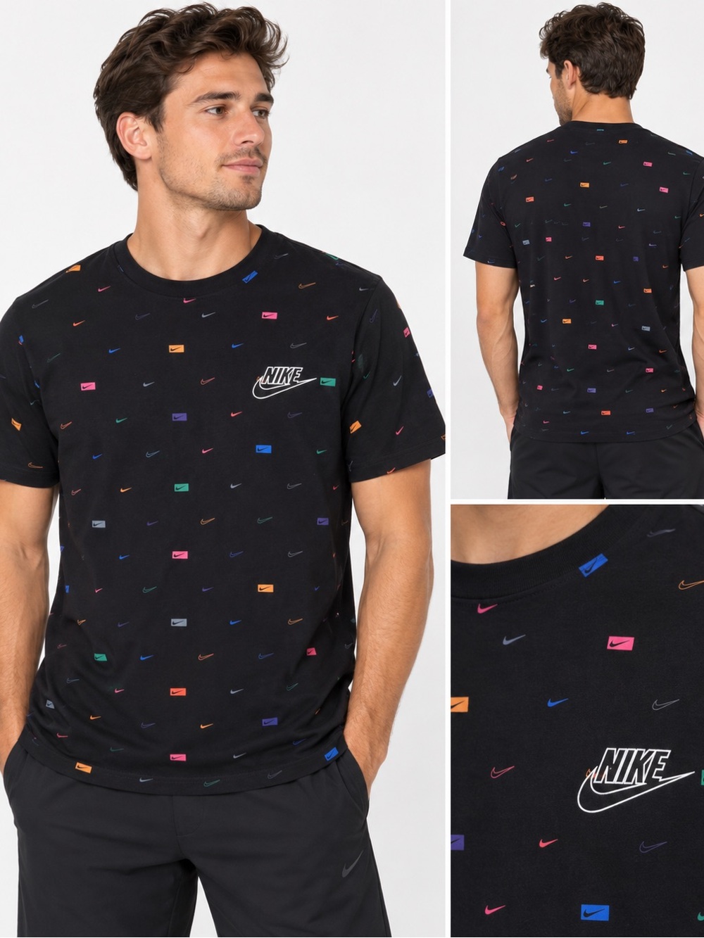 Nike Men’s Black Multicolor Swoosh Logo T-Shirt Size M